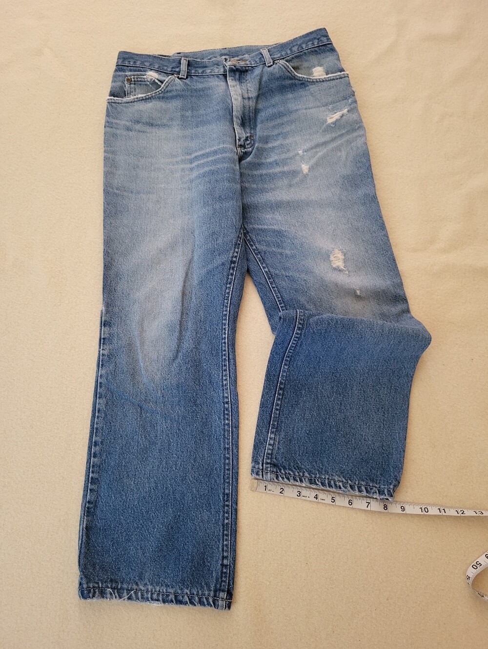 Vintage Lee Blue Jeans 32x27 Distressed Patina Straight Leg Cotton - Picture 5 of 13